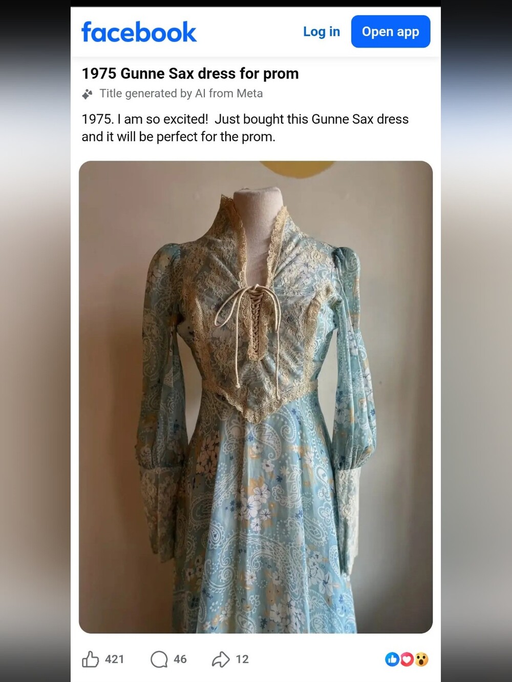 Gunne Sax Vintage Rare 1970 Light Blue Paisley Prairie Lace-Up Corset Maxi Dress - Picture 5 of 14